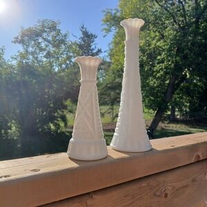 Vintage MCM Milk Glass Vases Lot Of 2